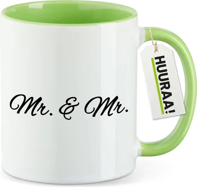 Produktbild von Huuraa Kaffeetasse Mr. & Mr. Schriftzug 330ml Grün Keramik Kaffeebecher Geschenkidee