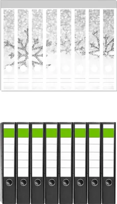 Produktbild von Wallario 8 Stück schmale Ordner inkl. Klebeetiketten mit Motive Silberne Schneeflocken -  Set mit Rückenschildern / Ordnerrücken Stickern