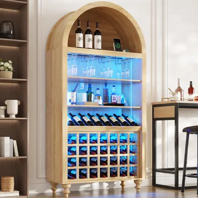 Obrázek produktu pro 180 cm vysoká skříňka na víno s nabíjecí stanicí, LED barová skříňka s úložným prostorem na lahve