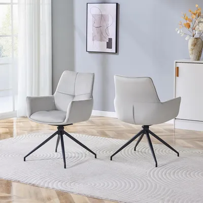 Image de Lot de 2 chaises de salle à manger pivotantes à 360°, tissu gris clair, pieds en métal noir, 85 cm