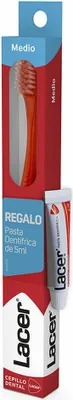 Immagine prodotto di CDL - Confezione spazzolino + dentifricio 5ml, Igiene orale quotidiana, Media, Alta qualità, Filamenti in Tynex, Massima efficacia, Rimuove la placca batterica, per un'igiene orale completa