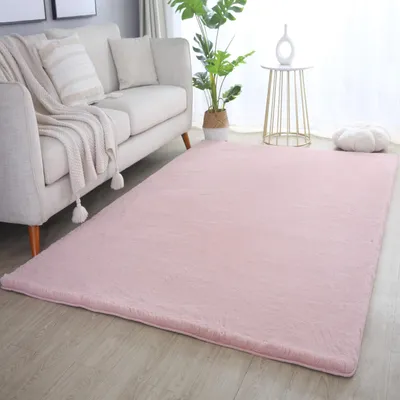 Produktbild von Hochfloriger Teppich, einfarbig rosa, Wohnzimmerteppich, Baumwollrücken 60 x 110 cm