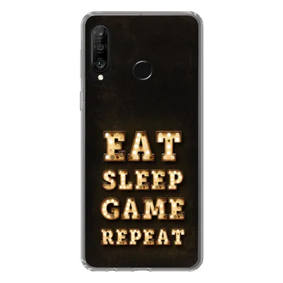 Produktbild von MuchoWow® Handyhülle Schutzhülle Hülle für Huawei P30 Lite Spiele - Spiele - Zitate - Sprichwörter - Eat sleep game repeat Silikon Softcase Handy Hülle - Handyhülle