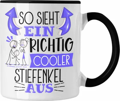 Produktbild von Trendation - Stiefenkel Tasse Geschenk So Sieht Ein RIchtig Cooler Stiefenkel Aus Geschenkidee Lustiger Spruch Geburtstag Becher Kaffeetasse (Schwarz)
