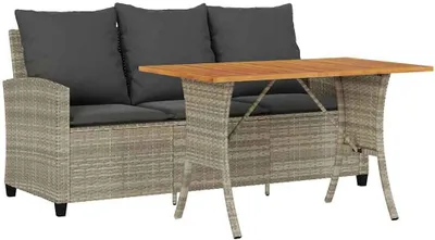 Produktbild von vidaXL Gartensofa 3-Sitzer mit Kissen & Tisch Hellgrau Poly Rattan