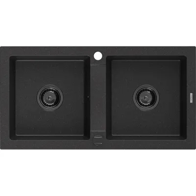 Obrázek produktu pro Mexen Mario 2-miskový granitový dřez 820 x 436 mm, Černá/Stříbrná kovová, sifon Černá - 6504822000-73-B