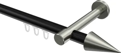 Produktbild von Interdeco Innenlaufstange / Gardinenstange mit Innenlauf Schwarz / Edelstahl-Optik, Typ Prestige Savio (Kegel), 20 mm Ø 1-läufig, 160 cm