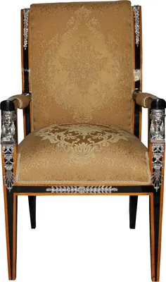 Produktbild von Casa Padrino Barock Luxus Empire Esszimmer Stuhl mit Armlehnen Mahagoni / Gold / Schwarz / Silber - Limited Edition