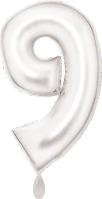 Obrázok produktu pre Fóliový balón číslo 9 biely metalický - 83 cm