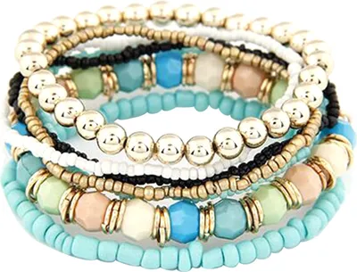 Produktbild von Teile/satz Frauen Boho Bohemian Mix Stil Mehrschichtige Elastische Perlen Armbänder für Bankett Party-Grün