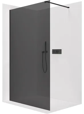 Productafbeelding van Douchewand Walk-in Onyx Cube L/P - 8 mm - vierkante steun - mat zwart, grijs getint glas - 60x200 cm