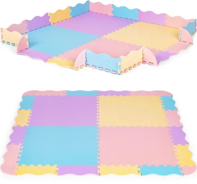 Zdjęcie produktu dla Kolorowa mata piankowa dla dzieci z płotkiem 141,5x141,5 cm 24 szt. IPLAY