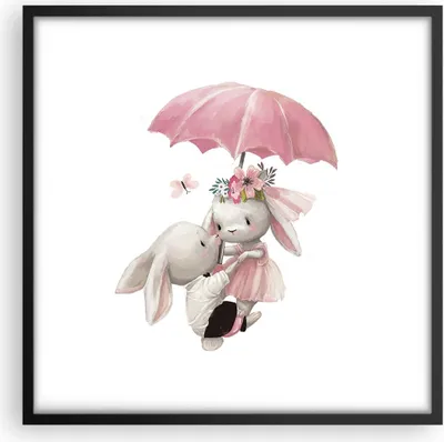 Produktbild von Gerahmtes Poster - Schwarzer Rahmen - Hasen Regenschirm Kinder - 50x50 cm - Wand Bild - Wanddeko - Wandbilder - Kunstposter - Wandposter - Bilderrahmen - Bilder - Kunstdruck - P2BAC50x50-4777