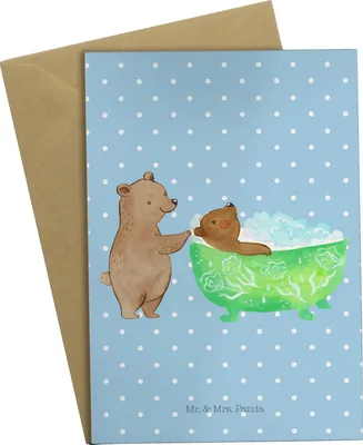 Produktbild von Mr. & Mrs. Panda Glückwunschkarte Oma Baden - Blau Pastell - Geschenk, weihnachtskarten, Familie, Urlaub, genesungskarte, Bären, Badewanne, Grußkarte, Auszeit, Muttertag