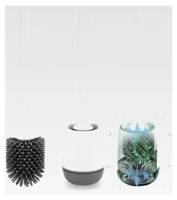 Produktbild von Silikon Klobürste, Toilettenbürste mit Halter für Wandmontage und Standbetrieb, schnell trocknender Haltersatz für das Badezimmer – Weiß (Grau & Weiß)
