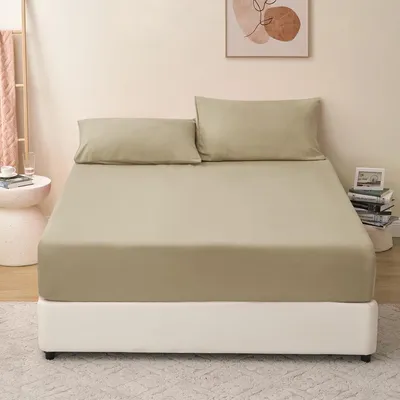 Imagen del producto de Sábana bajera de microfibra, 140x200 cm, con certificación , altura de 30 cm, color caqui (06)
