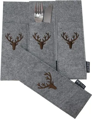 Produktbild von Gilde Filz Bestecktäschchen Hirsch hellgrau 4er Set