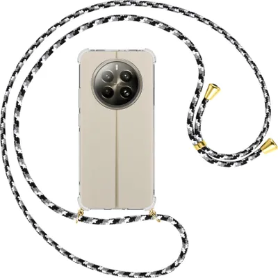 Produktbild von Handykette Backcover-Schutzhülle mit Band (Metall goldfarben) für Realme 12 Plus 5G / Narzo 70 Pro 5G - schwarz/grau/weiß