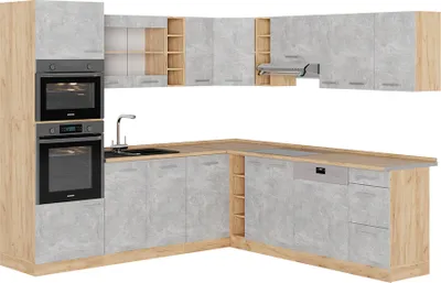 Produktbild von Eckküche Vicco R-Line Beton/Goldkraft Eiche 247 x 60 cm , AP Eiche, Model 53346