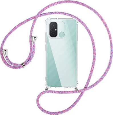 Produktbild von Handykette Backcover-Schutzhülle mit Band (Metall silberfarben) für Xiaomi Redmi 12C (6.71'') - lila/rosa/blau