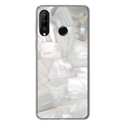 Produktbild von MuchoWow® Handyhülle Schutzhülle Hülle für Huawei P30 Lite Naturstein - Perlmutt - Weiß Silikon Softcase Handy Hülle - Handyhülle
