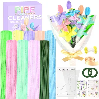 Produktbild von Pfeifenreiniger Blumen Set Bastelset 8 Farben Chenilledraht DIY für Kinder & Erwachsene