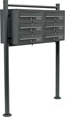 Produktbild von System skrzynek na listy Wiltec 6 antracyt 898 x 270 x 1150 mm, wolnostojąca skrzynka na listy z 2x3 przegrodami, kluczem i tabliczką znamionową, skrzynka na listy Skrzynka pocztowa ze stojakiem