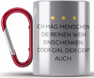 Produktbild von Trendation - Lustige Edelstahl Tasse Karabiner mit Spruch für Frauen Männer Arbeit Büro Lustig Edelstahl Tasse Karabinern Becher mit Sprüchen Kollegin Geschenk Sarkasmus Wein Gin (Rot)