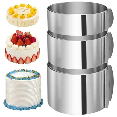 Immagine prodotto di Set di 3 teglie per torte regolabili – altezza 5, 8 e 10 cm