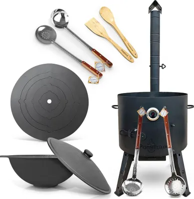 Produktbild von Utschak Feuerofen 49cm Gusseisen Kazan 22 L Deckel Herdplatte Schaumlöffel казан