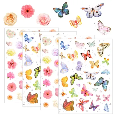 4 Blumen- und Schmetterlingsaufkleber, 18x13 cm, Scrapbooking-Sticker