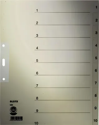 Produktbild von LEITZ Tauenpapier Register Zahlen A4 Überbreite 1-10 grau 10-teilig