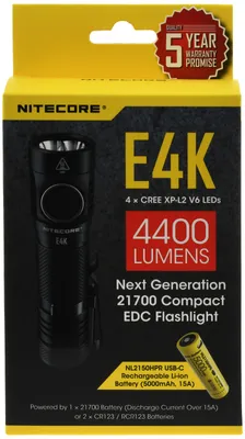 Produktbild von Nitecore E4K, Taschenlampe, Schwarz, Aluminium, Tasten, 2 m, 2 m