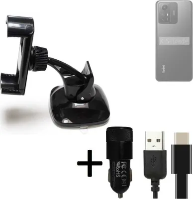 Produktbild von K-S-Trade Handy-Halterung kompatibel mit Xiaomi Redmi Note 12S Windschutzscheibe / Armaturenbrett + LADEGERÄT mit Mico USB Kabel Autohalterung