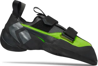 Klett-Kletterschuh "Method" von Black Diamond in Schwarz und Grün; seitliche Ansicht.