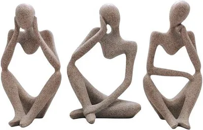 Productafbeelding van Unyqoos® Set van 3 handgemaakte abstracte sculpturen – grijs, hars, 24 cm, decoratie voor woon- en werkkamers