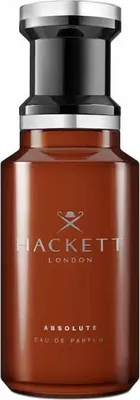 A studio shot of a Hackett London Absolute Eau de Parfum spray bottle.