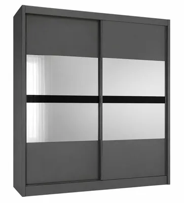 Produktbild von Schwebetürenschrank BATUMI 203 cm mit Spiegel, Kleiderschrank mit Schiebetüren, Schlafzimmerschrank, großer Stauraum (Graphit)