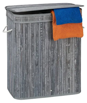 Wasmand mit Deckel, Bambus, 95 L, grau, faltbar