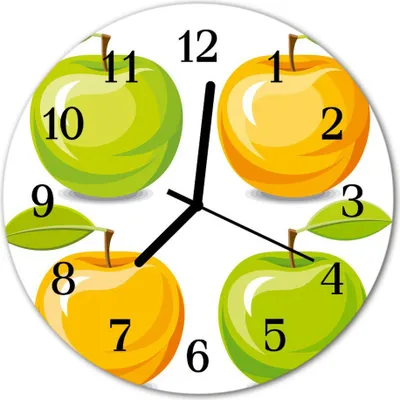 Produktbild von Glasuhr Wanduhr Küchenuhr Echt-Glas 30fi cm Äpfel orange grün