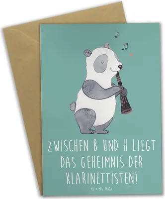 Produktbild von Mr. & Mrs. Panda Grußkarte Klarinette Geheimnis - Meeresbrise - Geschenk, Musikunterricht, Musik, einladungskarten, Musikhumor, weihnachtskarten, glückwunschkarten