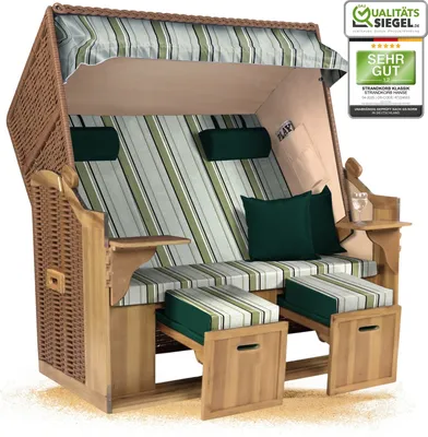 Produktbild von Strandkorb Ostsee 2,5-Sitzer 150cm breit in Beige Grün Grau Weiß Gestreift Zerlegt ideal für Balkon, Terrasse oder Garten