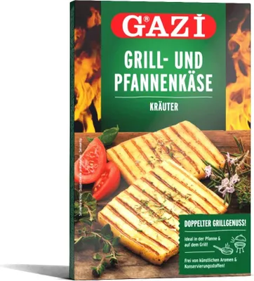 Produktbild von Gazi Grill- und Pfannenkäse Kräuter 200g 45% Fett i.Tr. Grillkäse Schnitt-Käse