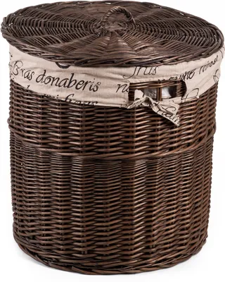 Produktbild von JIPRO® Wäschekorb aus Weide Provence mit Stoff Lino V. - Weidenkorb - Ø 50 x H 50(cm)
