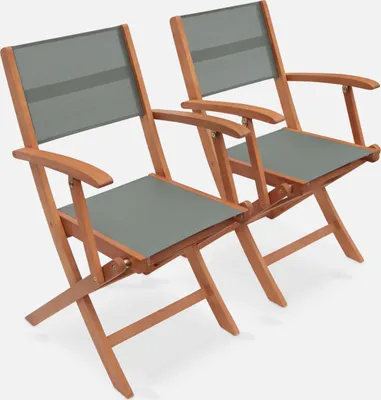 Immagine prodotto di Set 2 sedie da giardino pieghevoli in legno di eucalipto, Verde kaki