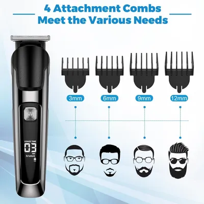 Produktbild von elestyle Bartschneider All-In-One Trimmer Barttrimmer Nasenhaartrimmer USB Wiederaufladbarer Rasierer Elektrisch mit 3 Scherköpfen 4 Aufsteckkämmen
