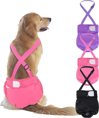 Produktbild von Wiederverwendbare Hundewindeln, Waschbare Hundehöschen, Hundehöschen Hunde Windel für Hündinnen bei Läufigkeit & Inkontinenz-Rot/Lila/Schwarz XL