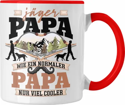 Produktbild von Trendation - Papa und Jäger Tasse Geschenk Spruch für Jäger Vatertag Lustige Geschenkidee Spruch (Rot)