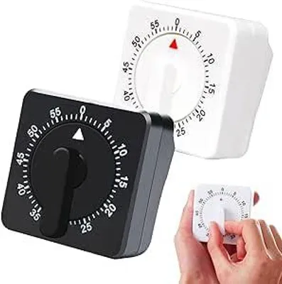 Image de Minuteur mécanique pour œufs - Réveil minuteur de 60 minutes - Idéal pour la cuisine, le sport et les études - Lot de 2 (blanc + noir)
