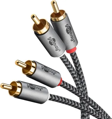Image de Goobay 65293 Plus Series Câble RCA stéréo, 2 m, 2 m, noir-argent - 2x RCA mâle (audio gauche/droite) > 2x RCA mâle (audio gauche/droite)